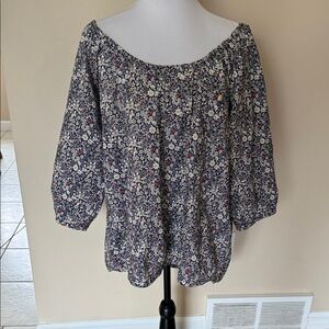 J.Crew x Liberty Art Fabrics Navy Floral Cotton Blouse - XL